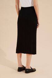 Women Ribbed Knit Long Skirt Black back worn view