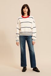 Pull rayé col contrastant femme Ecru vue de détail 2