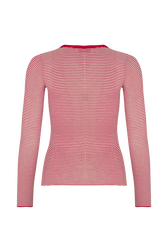 Long-sleeved crew-neck top in cotton and silk Red/white back view