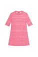 Women Striped Openwork Lace Short Dress Pink back view