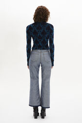Baroque Print Close-Fit Velvet Top Blue back worn view