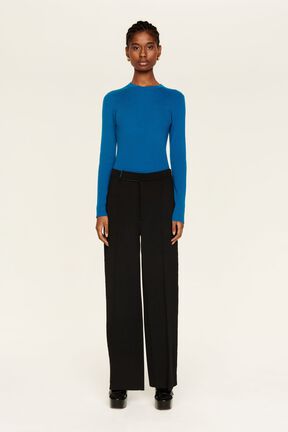 Women Two-Tone Pants Black front worn view