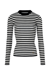 Women Multicoloured Striped Rib Sock Knit Sweater Black/white front view