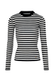 Women Multicoloured Striped Rib Sock Knit Sweater Black/white front view