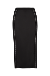 Tailored skirt in satin-back viewed crepe with rhinestones Black back