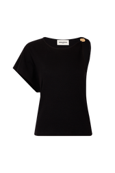 Asymmetrical strap top with chain detail Black front view