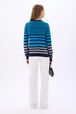 Pull rayé col rond à manches longues Rayures bleu/silver vue portée de dos