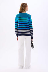 Pull rayé col rond à manches longues Rayures bleu/silver vue portée de dos