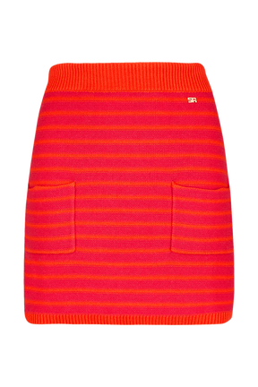 Women Striped Mini Skirt Striped fuchsia/coral front view