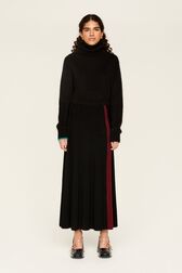 Jupe godet longue laine bicolore femme Noir vue portée de face
