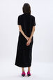 Short-sleeved velvet t-shirt Black back worn view