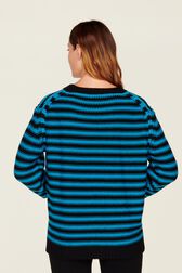Pullover Big Poor Boy rayé femme Raye noir/bleu de prusse vue portée de dos