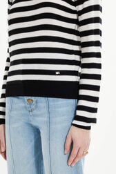 Women Striped Long sleeve Poorboy Sweater Black/white details view 2
