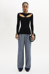 Jumper with Rhinestone Fastenings Black front worn view