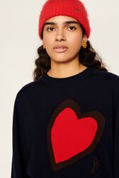 Women Heart Print Sweater Night blue details view 3