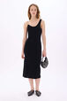 Midi strap dress with chain detail Black front worn view