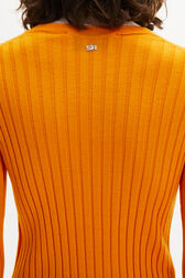 Wool Knit Crew-Neck Slit Sleeves Sweater Orange details view 2