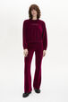 Long-Sleeved Velvet Sweater Rasberry front worn view