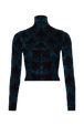 Top cintré à motif baroque en jersey velours dévoré Bleu vue de face