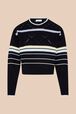 Women Multicolor Striped Openwork Sweater Night blue front view