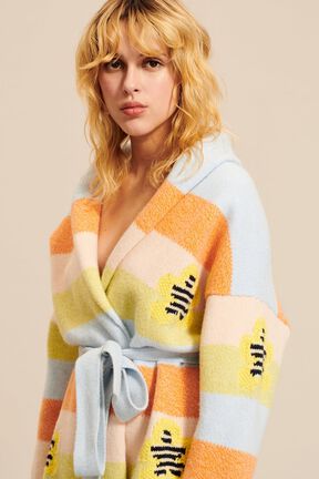 Cardigan ceinturé rayé multicolore pastel femme Multico vue de détail 1
