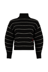 Striped Wool Knit Turtleneck Sweater Black/white front view