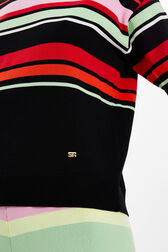 Women Multicolor Striped Boxy Cut Top Black details view 2
