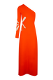 Robe longue assymétrique fleur ajourée maille femme Corail vue de face