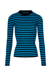 Women Multicoloured Striped Rib Sock Knit Sweater Striped black/pruss.blue front view