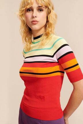 Pull manches courtes femme Rouge vue portée de face