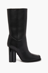 Black Leather Midi Boots Black front view