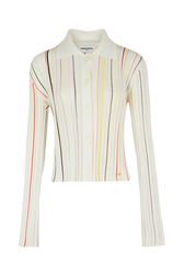 Women Multicolor Striped Pleated Shirt Ecru front view