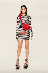 Women Rib Sock Knit Striped Mini Skirt Black/white details view 3