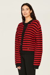 Cardigan Big Poor Boy rayé femme Raye noir/rouge vue de détail 1