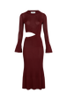 Bell Sleeve Crew-Neck Dress Claret front view