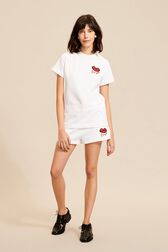 Women Mouth Print T-shirt White front worn view