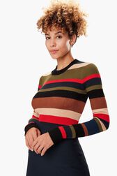 Pull en maille rayée multicolore Multico vue portée de face