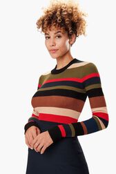Multicolored Striped Knit Sweater Multico front worn view