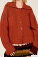 Women Two-Tone Knitted Bomber Jacket Red details view 3