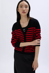 Cardigan rayé en laine Raye noir/rouge vue de détail 2