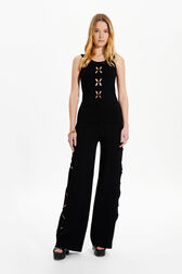 Women Knit Tank Top Black front worn view