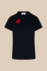 Women Floral Print T-shirt Black front view