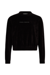 Long-Sleeved Velvet Sweater Black front view