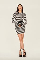 Women Rib Sock Knit Striped Mini Skirt Black/white front worn view