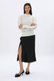Sweater with ruffle detail Cream front worn view