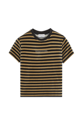 T-shirt velours femme Raye noir/kaki vue de face
