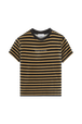 Women Velvet T-shirt Striped black/khaki front view