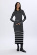 Striped long dress in wool and lurex Black/silver front worn view