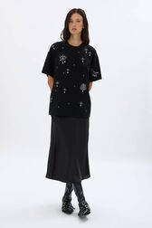 Short-sleeved T-shirt with surrealist motifs Black front worn view