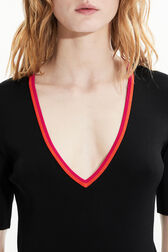 Pull décolleté V coloré viscose femme Noir vue de détail 2